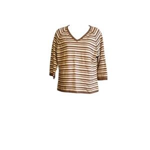 Christopher & Banks Top Womens Size L Short Sleeve Brown Striped Vintage